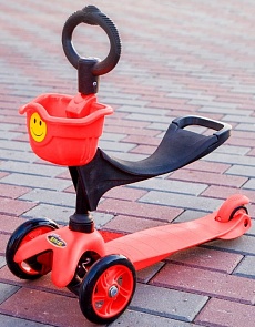 Самокат 3х колесный Smiley 3 в 1 с корзинкой, красный (Smiley, 8523 R)